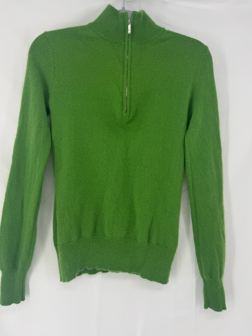 100% Cashmere Women’s Green Half-Zip Sweater - Soft Zip Mock Neck 0263